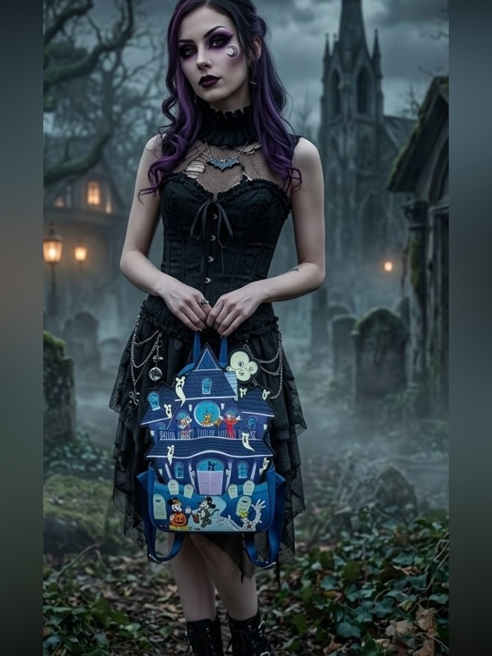 Loungefly Disney Mickey and Friends Halloween Glow Haunted House Backpack